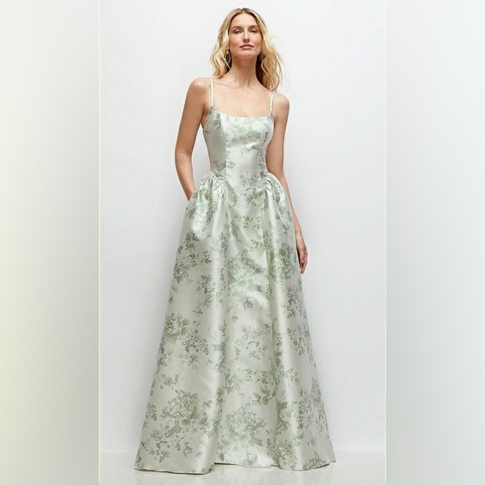 Dessy Collection Sage Cottage Rose Drop Basque Twill Gown